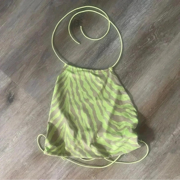 HP🔥NWT Superdown Women's XS Cierra Halter Neck Top Lace Up Back Neon Green Tan - Picture 2 of 10